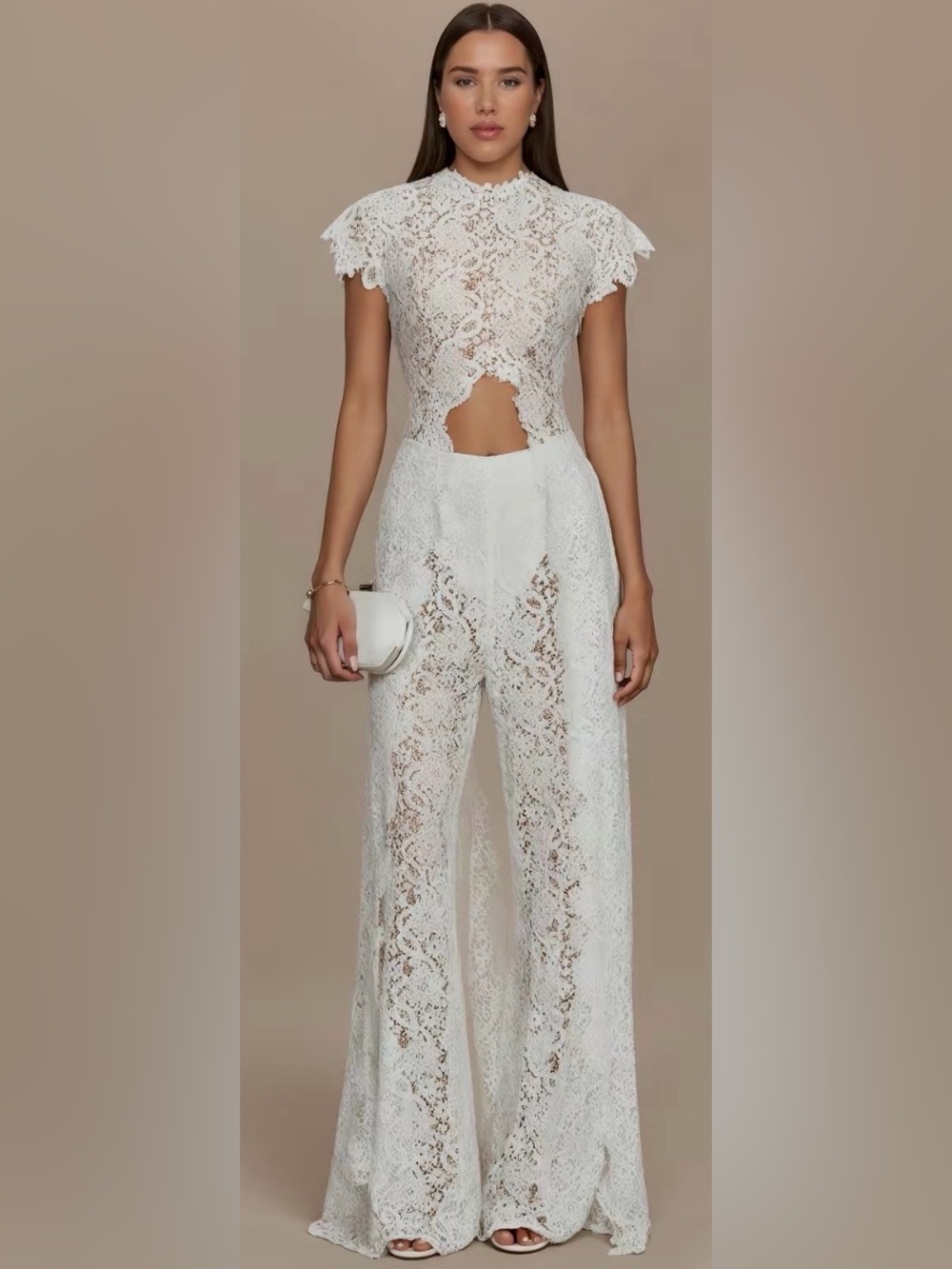 Two-Piece White Lace Cape Set - Medium